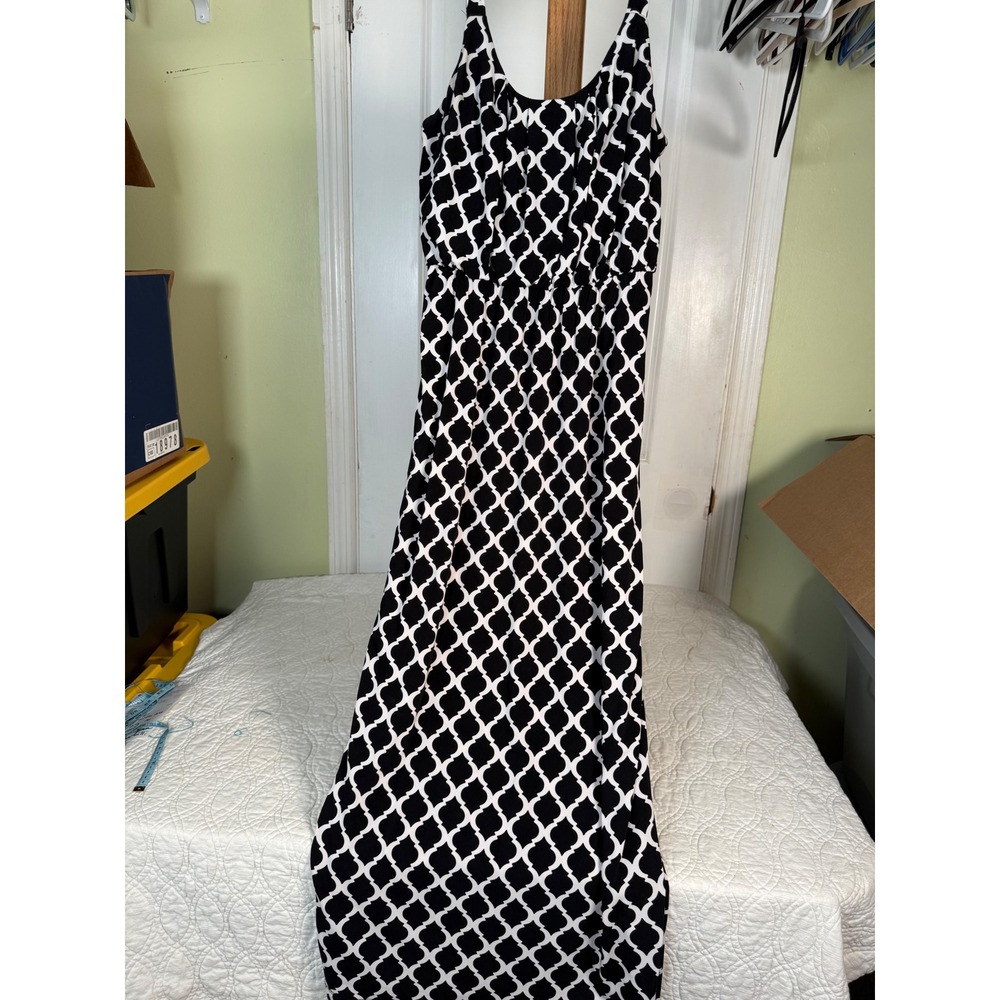 Robbie Bee Womens Small Black White Quatrefoil Geometric Sleeveless Maxi Dress